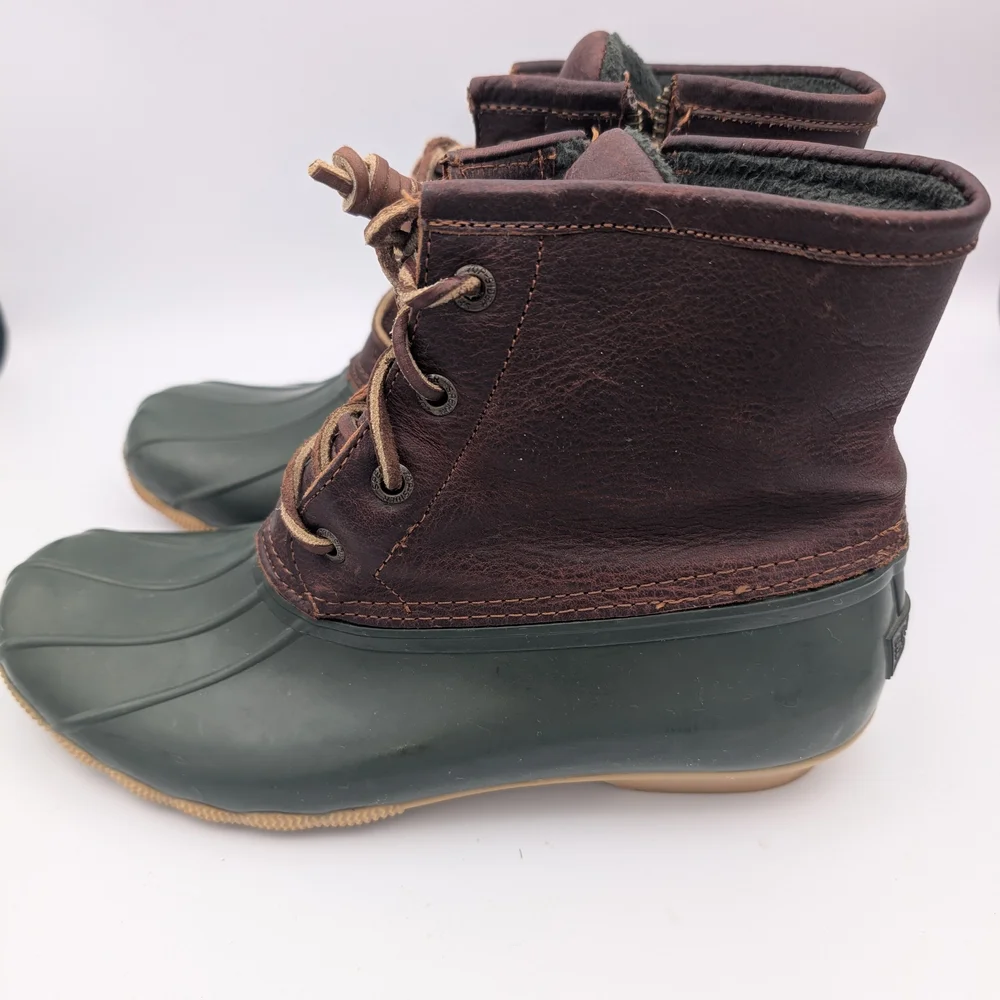 Sperry Top-Sider Women's Saltwater Duck Rain Boot Green Brown Tan Size 8